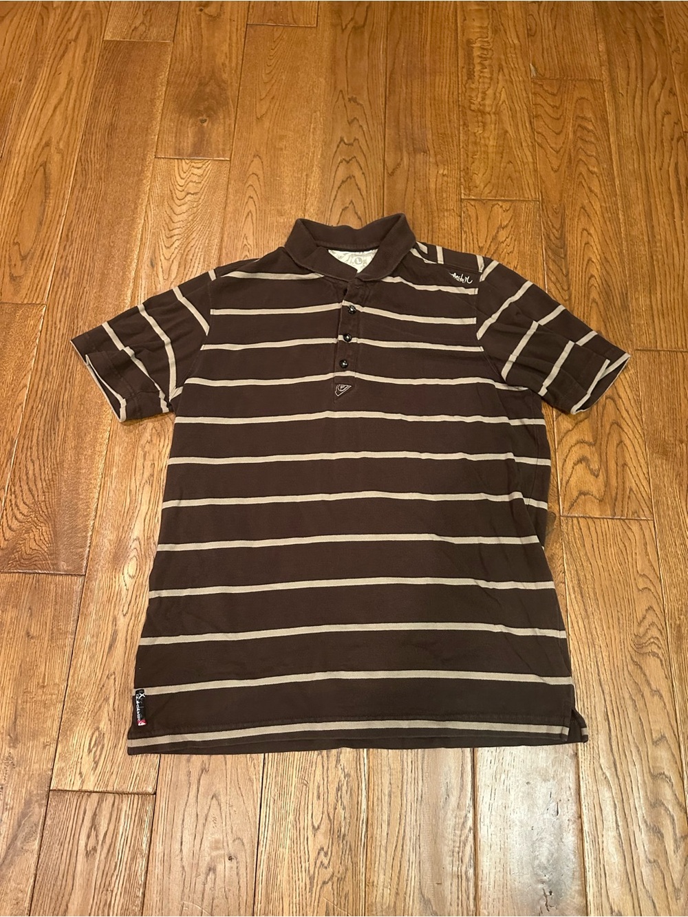 Quiksilver Brown Polo with Cream Stripes